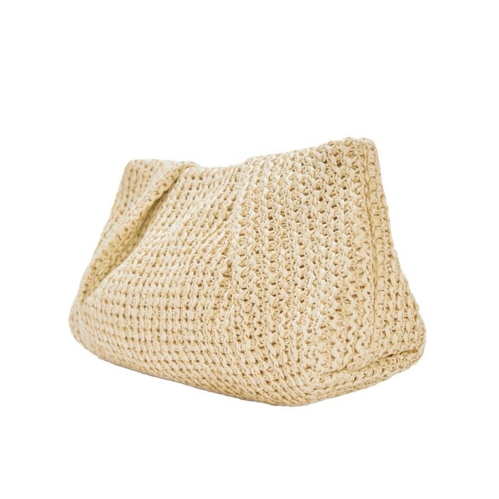 Capitanna straw Clutch Bag Beige Gold Chain- purse summer beach luxury gift - Picture 5 of 6